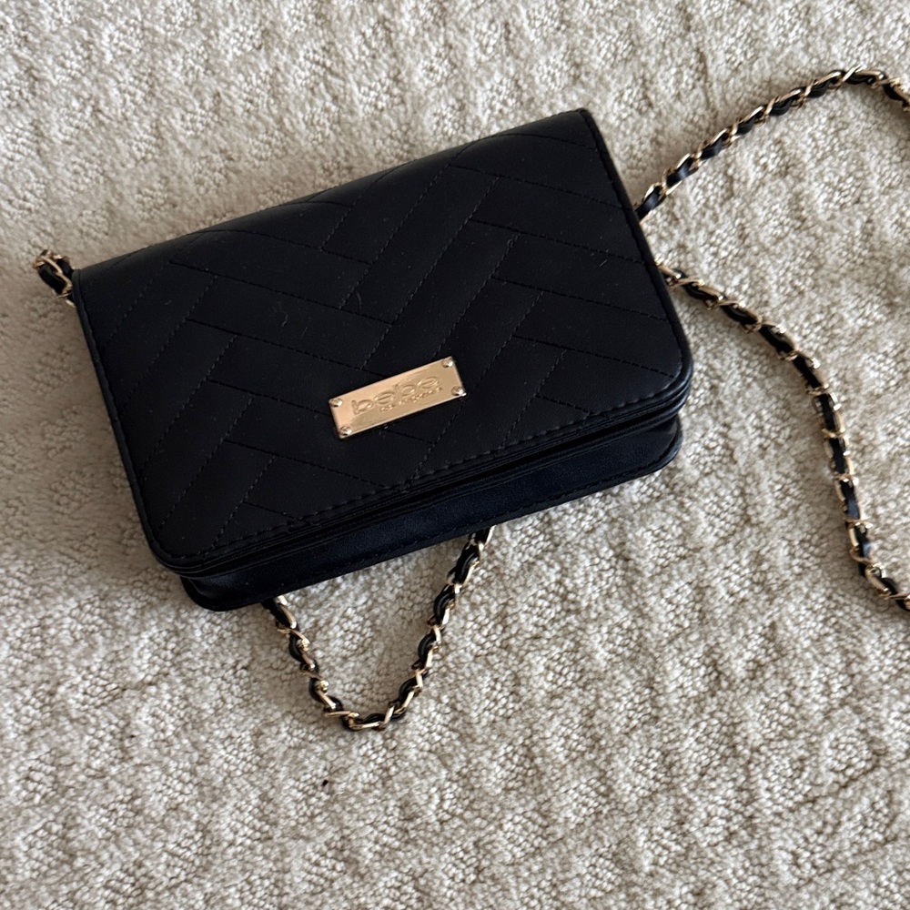 DKNY Quilted Black Crossbody Bag with Gold Accents